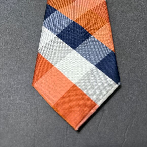 NWOT Izod Orange Blue Plaid Necktie 3 x 57" Stripes Mens Tie Gators Auburn UVA - Picture 1 of 10